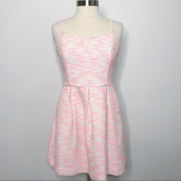 New Anthropologie Moulinette Soeurs Size 12 Pink Pasteque Tweed Dress Pockets - Picture 1 of 8